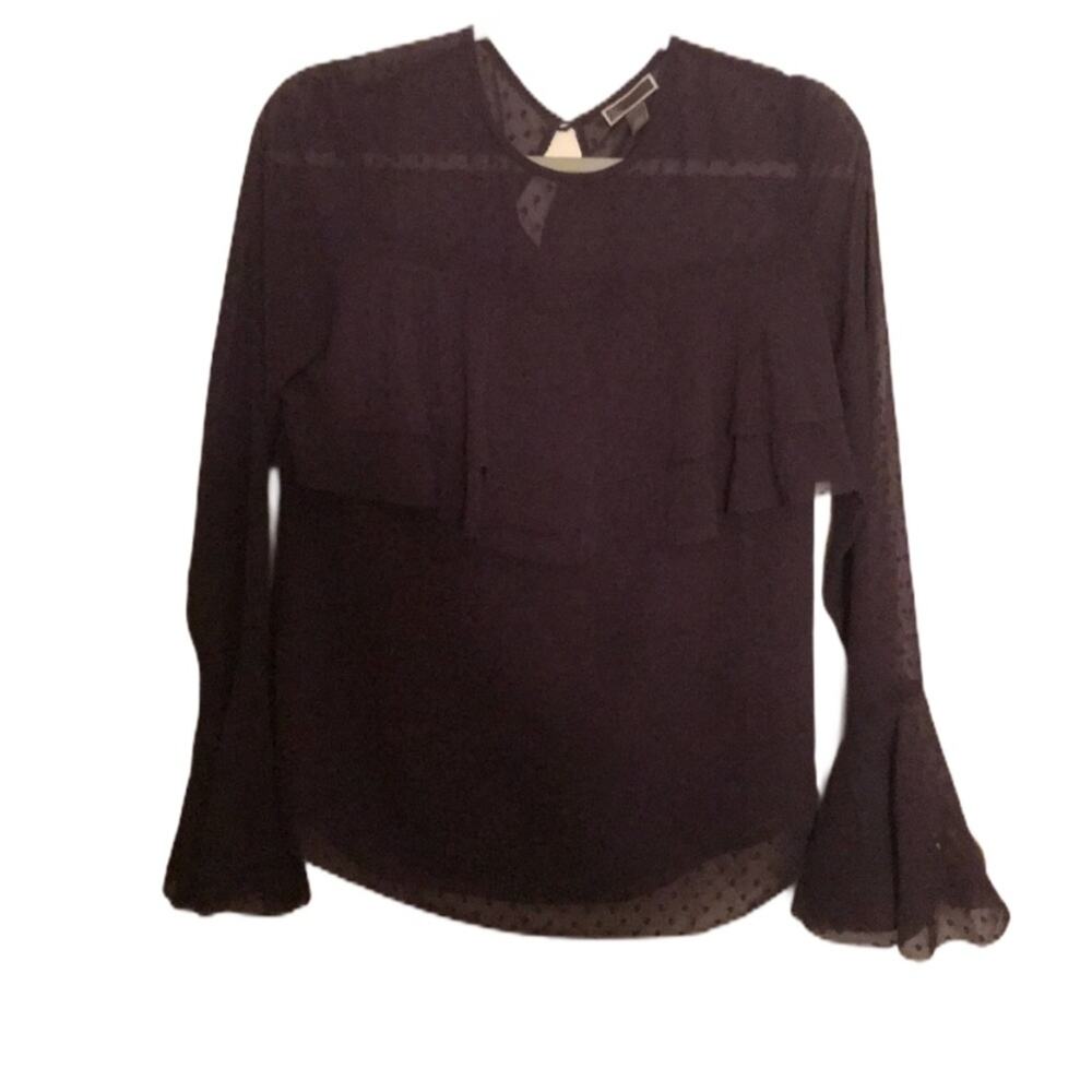 Chelsea28 ruffled polka dot purple top size S